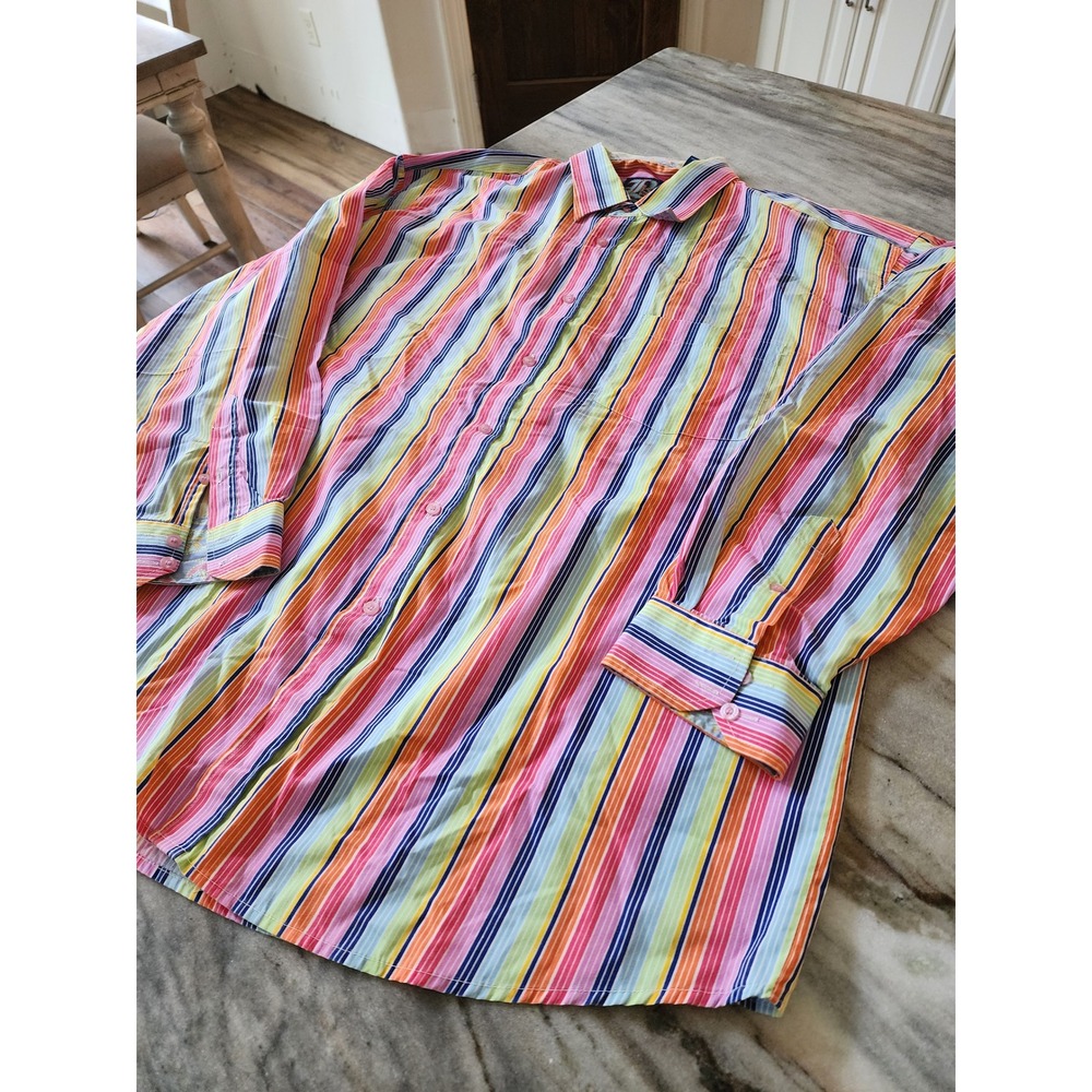 Brooklyn‎ Xpress Mens XXL Multi Color Vertical Stripe Button Down Shirt Paisley
